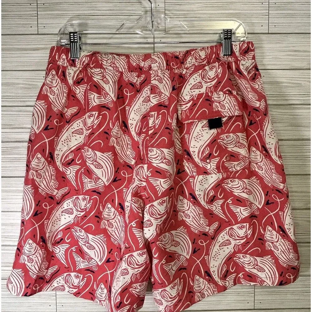 Vineyard Vines Men's Fish Swim Trunks‎ Red White With Liner Shorts Coral Sz Med